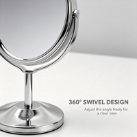 Mini miroir cosmétique ovale double face en acier inoxydable, sur pied, personnalisé, grossissant 2X/3X, rotation à 360°, certifié CE