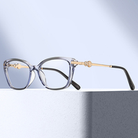 Lunettes anti-lumière bleue pour femmes MS 81691, monture transparente texturée, branches élégantes ornées de strass en forme de cœur, finition polie