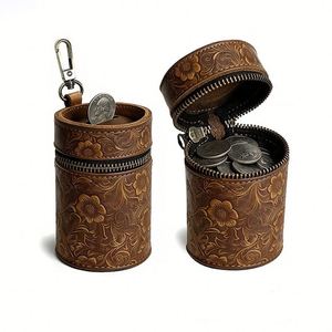 Genuine Leather Coin <b>Pouch</b> Retro Zippered Case Banks Vintage Money Saving Box - Product Image 2