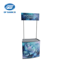 Comptoir d'exposition portable robuste en plastique et aluminium avec dessus pliable accordéon pour stockage interne