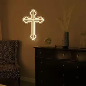 Enseigne néon LED en forme de croix, personnalisable, 5V, à intensité variable, motif Jésus, flexible, pour extérieur, chambre, salon, mariage, église, IP65, décorations en plastique - Product Image 6