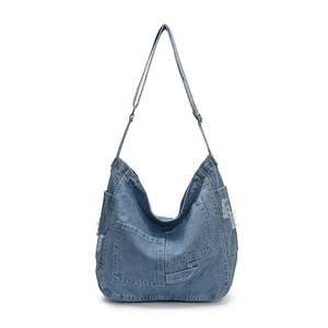 <span class=keywords><strong>Sac</strong></span> <span class=keywords><strong>à</strong></span> bandoulière et fourre-tout en jean grande capacité <span class=keywords><strong>pour</strong></span> <span class=keywords><strong>femme</strong></span>, style rétro, tendance, idéal <span class=keywords><strong>pour</strong></span> étudiantes - Product Image 5