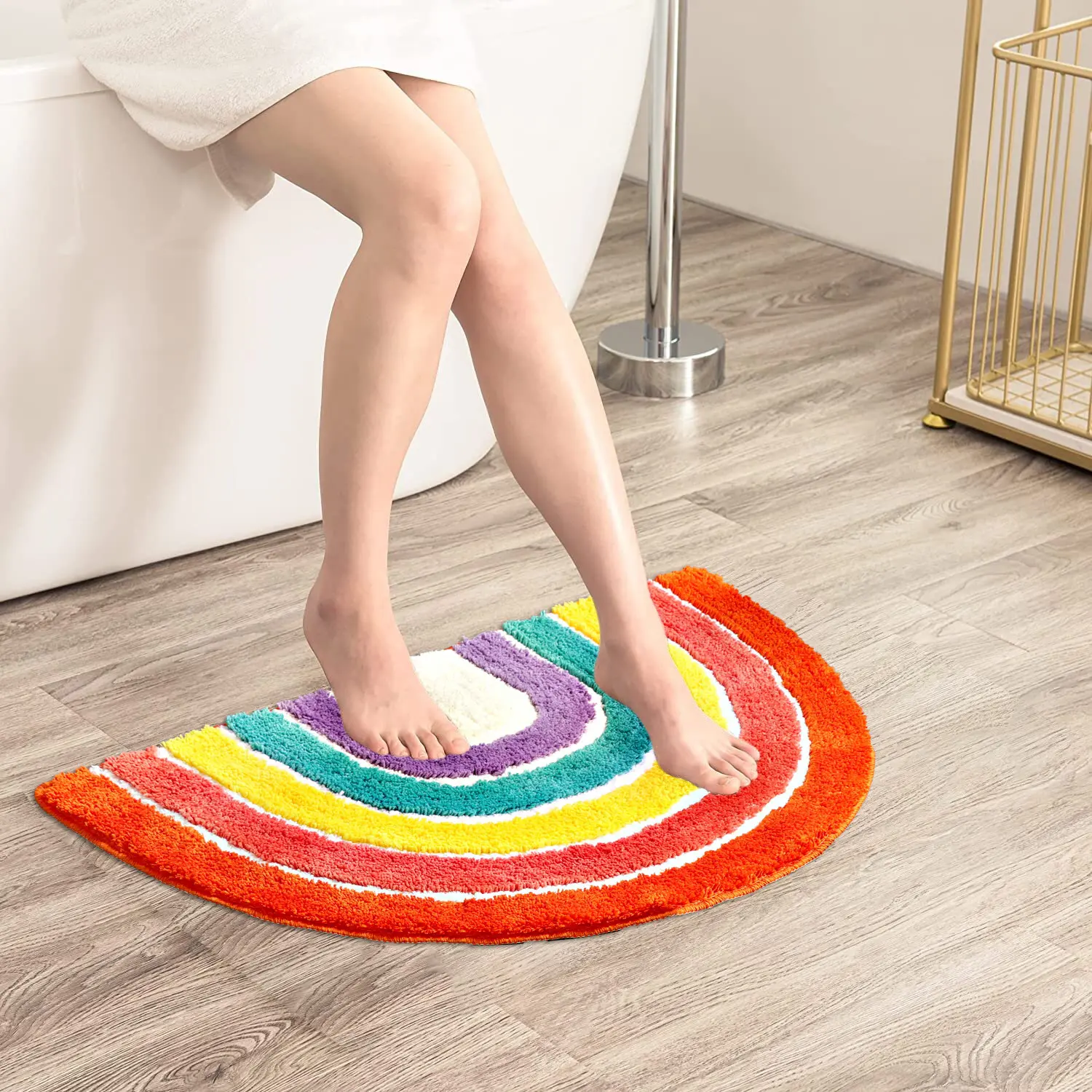 Mezzo tondo arcobaleno bambini trapuntato floccaggio tappeto da bagno colorato tappetino da bagno antiscivolo tappetini da bagno assorbenti in microfibra d'acqua