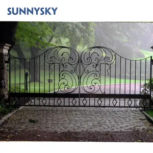 Portes d'entrée résidentielles de luxe Sunnysky Porte de jardin à double porte Porte antique en fer forgé