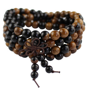Wood <b>Beads</b> Bracelet 108 <b>Beads</b> Black Brown Round Sandalwood Buddhist Prayer <b>Beads</b> for Men and Women - Product Image 5
