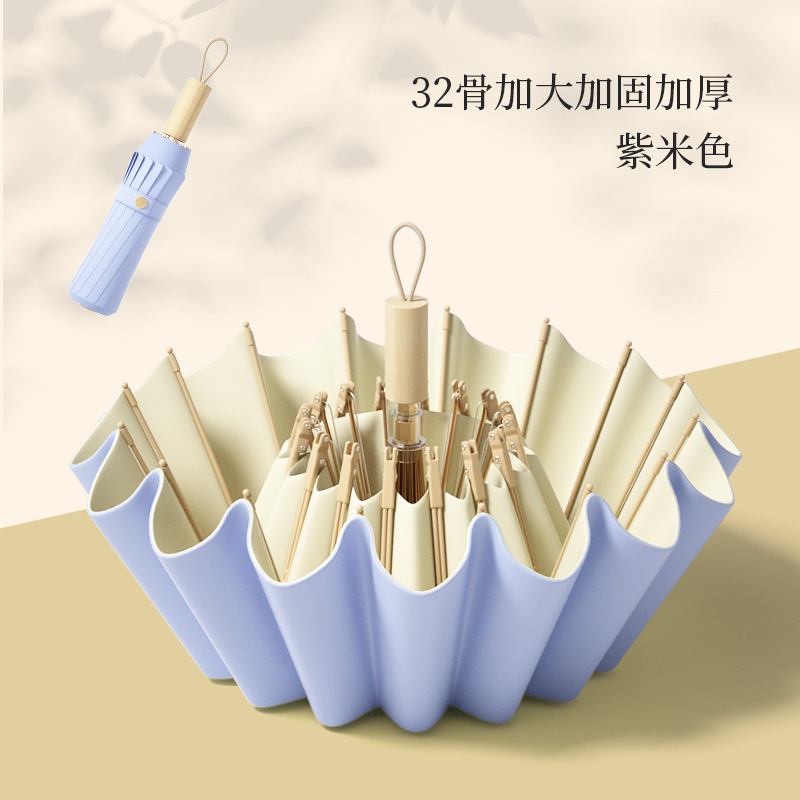 Newly upgraded 32-ribbed colored rubber umbrella - purple-beige