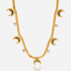 Moon Shape <b>Abalone</b> <b>Shell</b> Necklace 18K Stainless Steel Bezel Setting Party Everyday Wear - Product Image 1