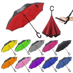 Custom <b>Windproof</b> Reverse <b>Umbrella</b> with C Handle Double Layer Inverted UV Protection Rain <b>Umbrella</b> Upside Down Folding <b>Umbrella</b> - Product Image 1
