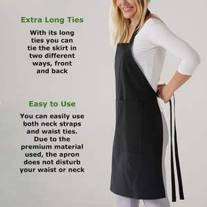 Tablier de cuisine noir bon marché personnalisé pleine longueur pour lave-vaisselle tissu coton polyester Tablier de cuisine pour chef Logo avec deux poches - Product Image 4