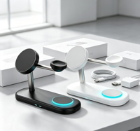 Station de charge sans fil magnétique 5 en 1, chargeur rapide 25W avec support pour téléphone, montre, écouteurs et lumière ambiante LED