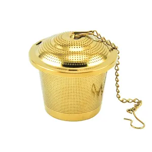 In Stock Gold Tea Ball Infuser Loose Leaf Tea Strainer Stainless Steel Tea Infuser with Hanger Chain