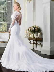 O-neck Long Sleeve Wedding Dress 2025 See Through Illusion Back White Bridal Gowns With Lace Appliques - Product Image 3