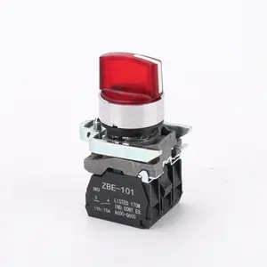 XB4 interruptor de botão iluminado com LED vermelho, botão de pressão de metal rotativo com cabo curto 1NC 1NC 3 posições com luz
