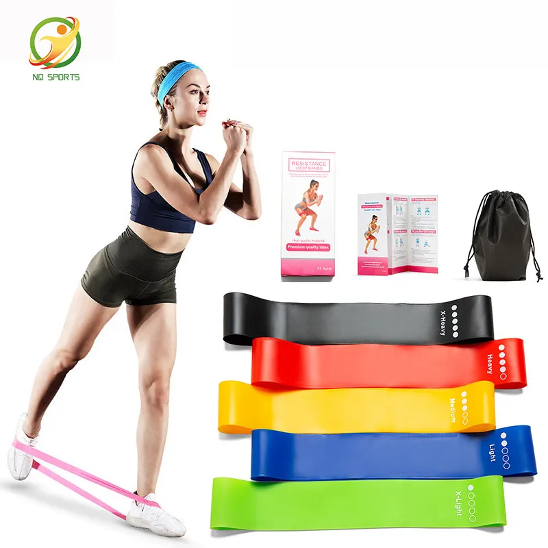 NQ SPORTS Wholesale latex fitness exercise elastic adjustable booty resistance bands set mini loop band for leg training
