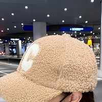 Casquette de baseball en polaire noire et beige avec visière brodée, chapeau décontracté chaud pour femmes, automne-hiver