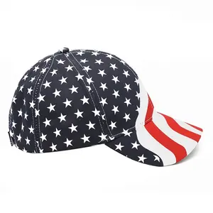 High quality full printing American flag cap adjustable hat custom logo Cotton twill stars and wavy stripes USA ball caps