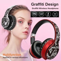 B1 Graffiti Over-Ear Bluetooth Oordopjes met FM Radio & Microfoon voor Reizen, Gaming, Zachte Oorkappen, Opvouwbaar, AUX Bedraad + Draadloze Oordopjes