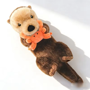 Lindo Peluche de Nutria Marina, Suave, 100% Poliéster, Muñeco Unisex Estilo Padre-Hijo Abrazando a un Cangrejo, Almohada Relajante para Niños - Product Image 5