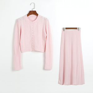 <strong>2026</strong> New Women Autumn <strong>Fashion</strong> High Quality Elegant Two-piece Set Pearls Button Knitted Cardigan and Long Skirt Party <strong>Wear</strong> - Product Image 3