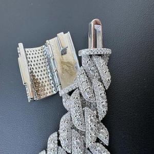 Chaîne cubaine en argent 925 avec diamants Moissanite, or blanc bicolore, collier Hip Hop pour homme, bijoux tendance - Product Image 3