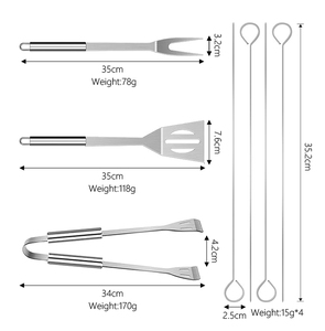 Set di 7 Utensili per <span class=keywords><strong>Barbecue</strong></span> <span class=keywords><strong>in</strong></span> <span class=keywords><strong>Acciaio</strong></span> <span class=keywords><strong>Inox</strong></span> con Spatola, Pinze e Spiedini Resistenti al Calore da 1,5 mm di Spessore per <span class=keywords><strong>Barbecue</strong></span> all'Aperto - Product Image 2