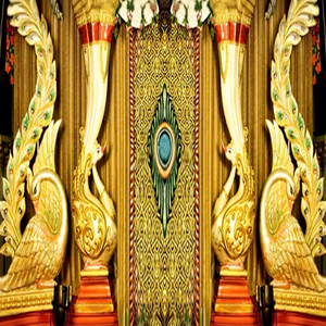 Srilankan ชุดเวทีงานแต่งงานนกยูงใต้เวทีแต่งงานทำจากใยนกยูงอินเดียชุดเวทีงานแต่งงานสีทองแบบดั้งเดิมของอินเดีย - Product Image 1