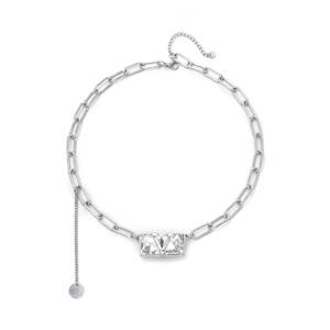 Collier en chaîne en acier inoxydable avec pendentif en cristal, longueur réglable, bijoux tendance - Product Image 1