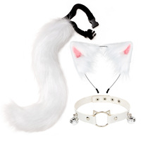 Ensemble de costumes de jeu de rôle pour femmes, fausse fourrure, queue de renard, chat, loup, masques en peluche, gants en peluche, fête d'Halloween, Noël