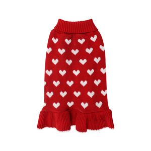 <span class=keywords><strong>Pull</strong></span> à col roulé pour chien avec imprimé cœur rouge et ourlet à volants, robe en tricot chaude pour chiens <span class=keywords><strong>de</strong></span> petite et moyenne taille, tenue mignonne pour la Saint-Valentin - Product Image 1