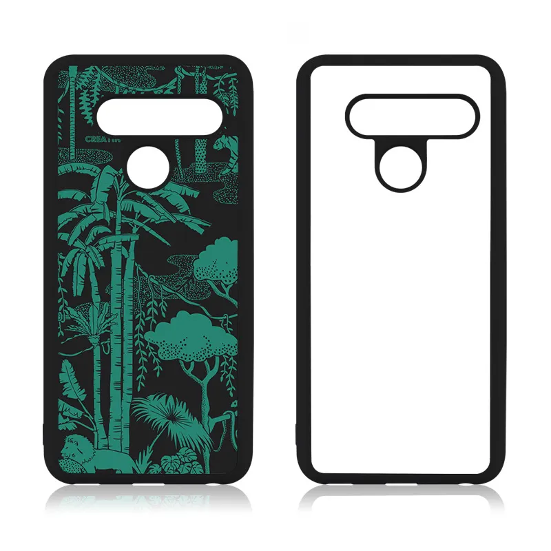 Custom 2D Sublimation Rubber Mobile Phone Cover With Glitter Metal Plate For LG V20 V30 V40 V50 V60 TPU Sublimation Blanks Case