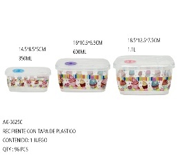 Ensemble de récipients de cuisson 350 ml, 600 ml, 1,1 L, rectangulaires en plastique avec couvercles à clipser pour le rangement en cuisine et les tâches culinaires - Product Image 1