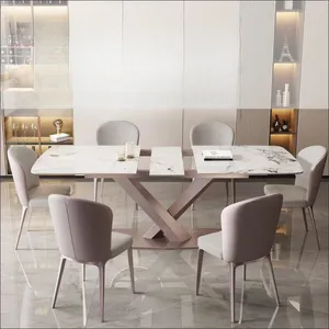 Tavolo da pranzo moderno di lusso in acciaio inox dorato con piano in marmo per sala da pranzo set di mobili tavolo da pranzo