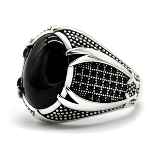 Bague unisexe vintage rétro punk islamique, plaquée or rose, acier inoxydable, doubles épées, pierre noire, religieuse, musulmane, tendance - Product Image 3