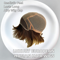 Huiruhair Perruques en dentelle de luxe européennes à base de cheveux humains vierges blonds doux à brins fins, avec dessus en soie, 6 pouces, courtes, avec frange Remy, transparentes