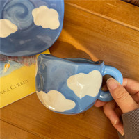 Ins Vintage fait à la main bleu ciel blanc nuage tasse ensemble d'assiettes tasse en céramique ensemble d'assiettes pour café lait thé