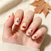 Autocollants pour ongles en forme de tomates cerises en relief, motif grille d'étoiles minuscules, décorations auto-adhésives pour manucure DIY et salon