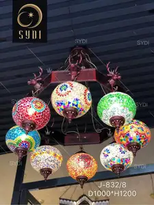 Lampes de lustre <span class=keywords><strong>Globe</strong></span>, style mosaïque turque marocain, éclairage suspendu au plafond, lampe à suspension en verre teinté - Product Image 2