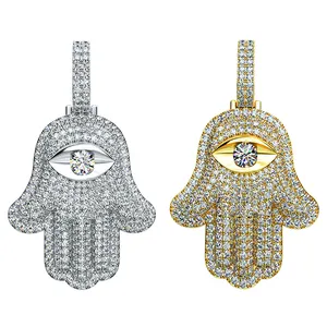 Islamischer Schmuck Muslim Iced Out 14 Karat vergoldete Charms 925 Sterling Silber VVS Moissan ite Hamsa Hand von Fatima Halskette Anhänger