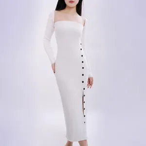 Largo casual moda nueva llegada suéter de gran tamaño mujeres vestido MIDI sexy bodycon para dama verano blanco