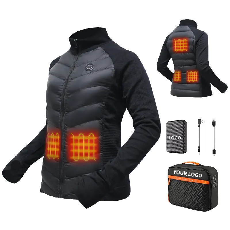 18V Carbon Luxe Huisdieren Fietsjack Kleine Koperen Stoom Verwarmde Jas Bomber Rits Sluiting Stand Kraag Accu Pack Inbegrepen