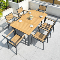 Ensemble de table et chaises d'extérieur en aluminium gris anthracite avec pieds en forme de caractères chinois, chaises à grain vertical, imperméable et empilable pour