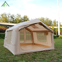 Tente de camping gonflable 4 saisons en Oxford 420D, imperméable 3000 mm, protection UV, installation rapide, tente à une chambre et un salon, cheminée