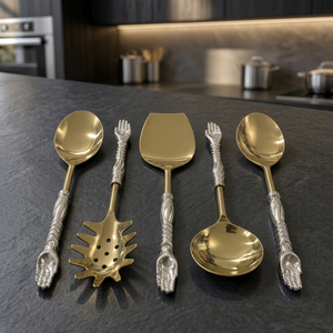 Ensemble de cuillères et fourchettes à salade en métal argenté, classiques, pour les repas en famille, les dîners, les hôtels et les cuisines commerciales - Product Image 2