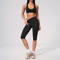 Ensemble de sport yoga sans couture 7655-10, col en V, ajusté, séchage rapide, évacuation de l'humidité, taille haute, effet push-up, 2 pièces pour l'entraînement