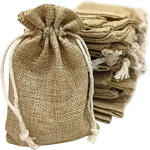 Small Burlap Bags with Drawstring, 4x6 Inch Rustic Gift Bag Bulk Pack Wedding Party Favors, Jewelry and Treat Pouches