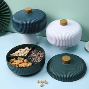 Boîte à bonbons minimaliste moderne, plateau de rangement rond bleu, vert, blanc, type sur pied, pour la maison, le salon, la présentation de fruits et de collations - Product Image 2