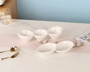 White porcelain snacks desserts fruits dishes plates ceramic plates three peanut craft gourd shape
