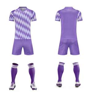 جوارب موحدة جديدة لكرة القدم للرجال بأكمام قصيرة بنمط ماسي أبيض أرجواني-قمصان كرة القدم متعددة الألوان - Product Image 2