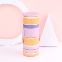 Nouvel étui cylindrique en cuir PU rayé pour pinceaux de maquillage, en poils synthétiques, 18*7cm, pour usage facial
