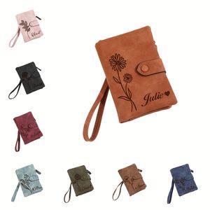 Cartera Clásica con Diseño de Flor del Mes para Mujer, Tarjetero Personalizado con Nombre Grabado, Correa de Muñeca, Monedero de Cuero PU para Boda - Product Image 1